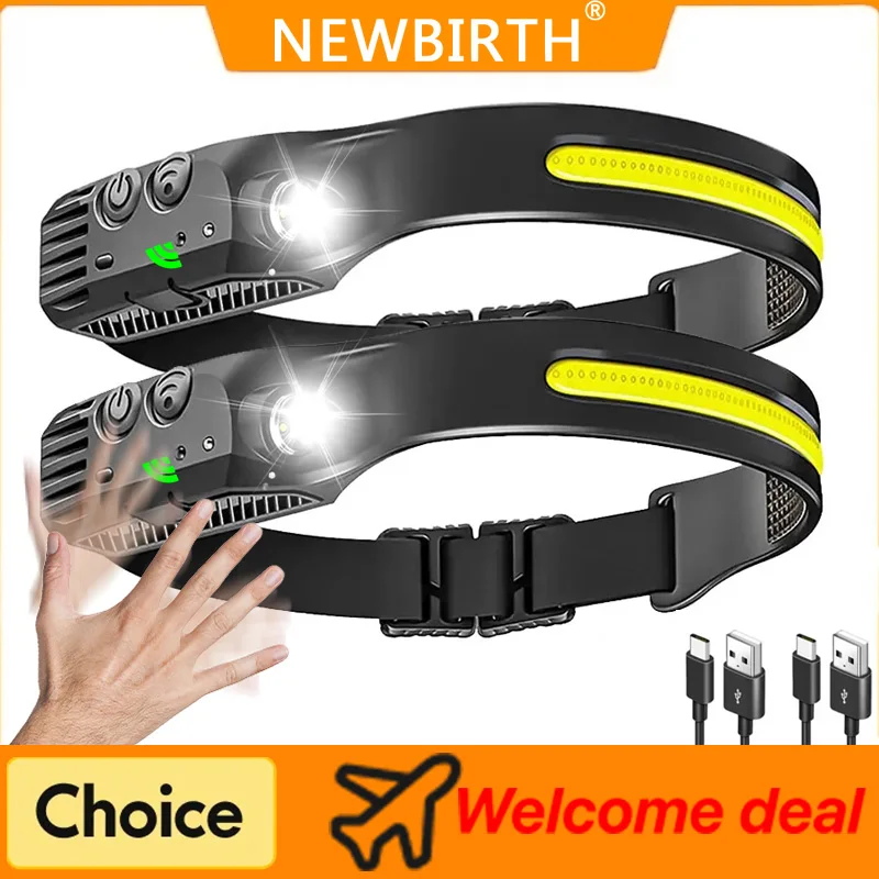 

COB LED Headlamp Induction Head Lamp Built-in Battery USB Rechargeable Head Flashlight Outdoor Camping Fishing Sensor Headlight