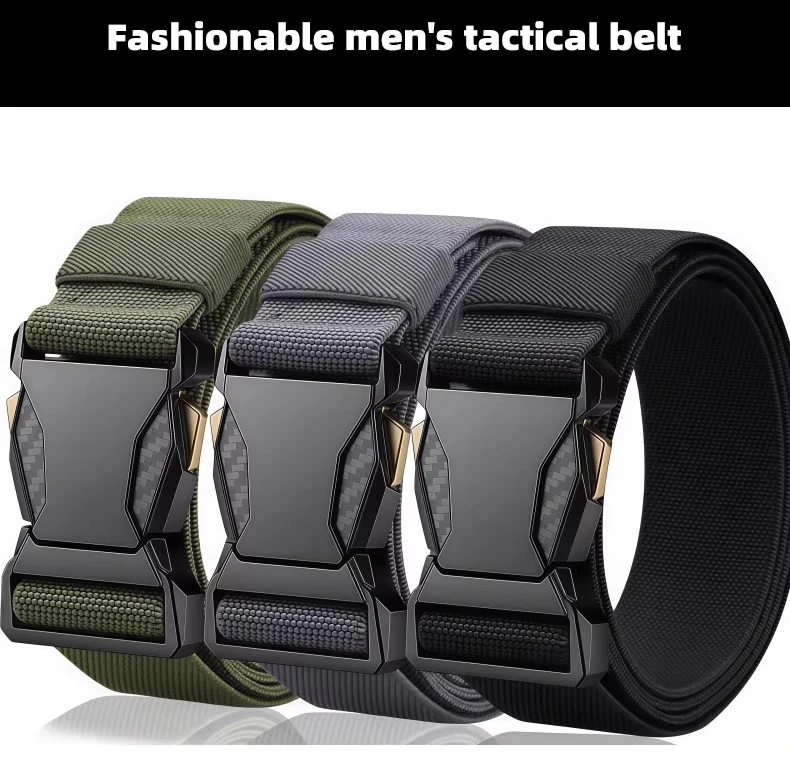 Neuer Automatik-Schnallengürtel aus Canvas, taktischer Gürtel mit Schnellverschluss, Arbeitskleidung, Freizeit, Outdoor, Militär, Trainingshose, schwarzer Gürtel für Herren – Detail 1