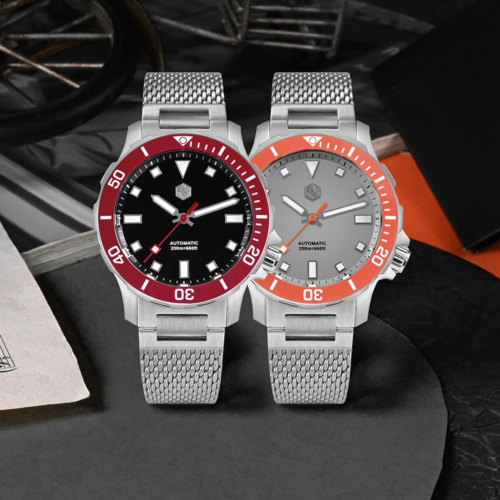 San Martin Design 39.5mm Men Diver Watch NH35 Mechanical Man Watches Stainless Steel Milanese Bracelet Waterproof 20Bar SN0085