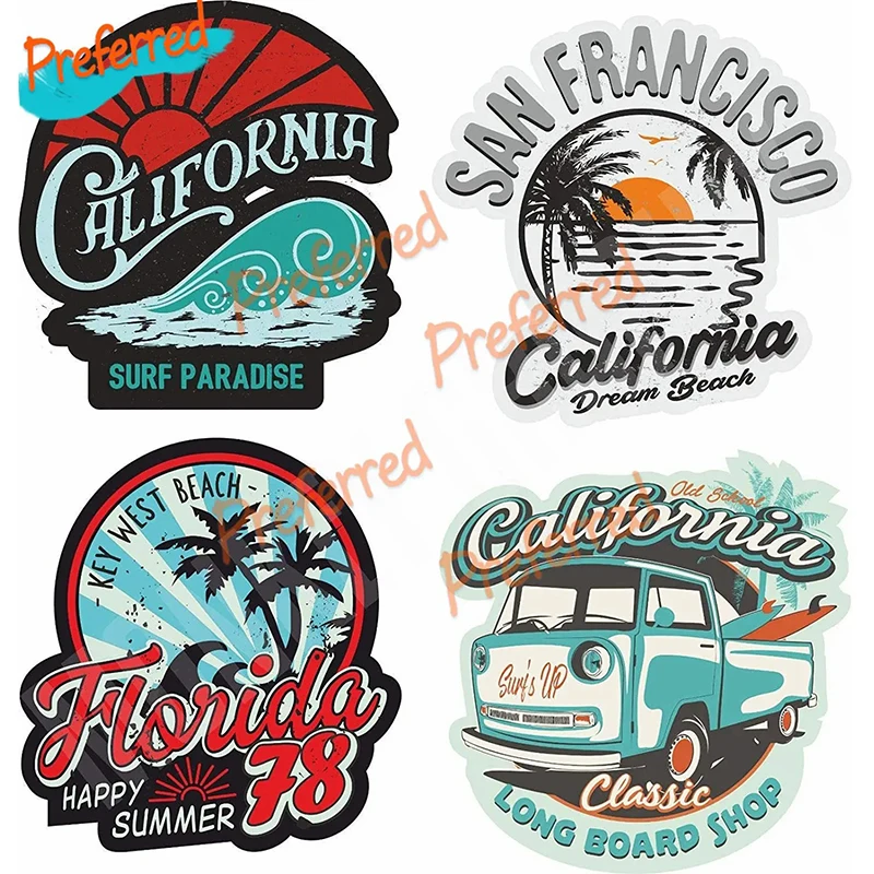 Sticker Surfer Surf Bus Bulli USA Beach Surfing Boaord Hawaii Vintage Old School Retro Vintage California USA Die-Cut