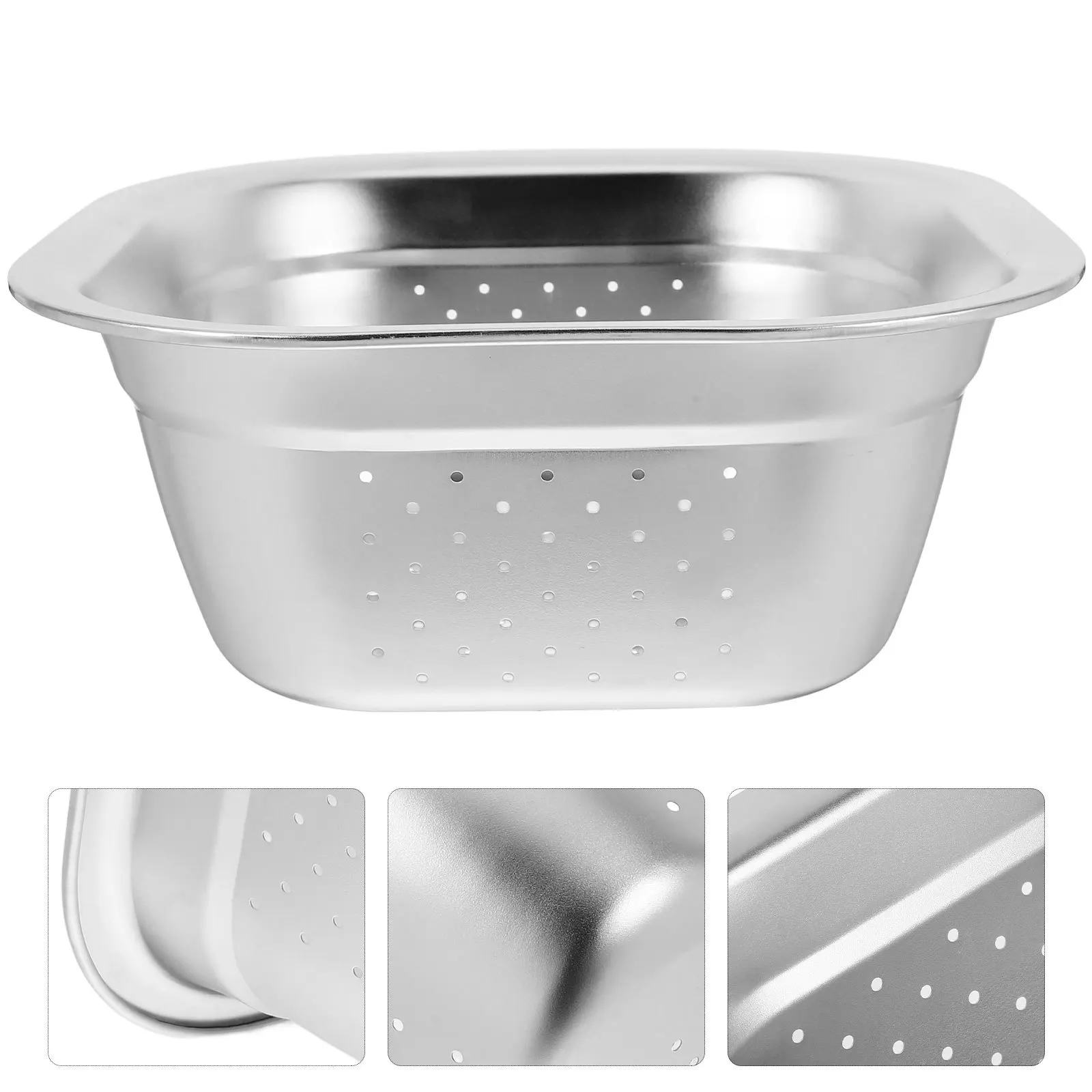

Stainless Steel Washing Colander Square Kitchen Basin Large Capacity Vegetable Fruit Rice Washer Heavy Duty Metal Strainer