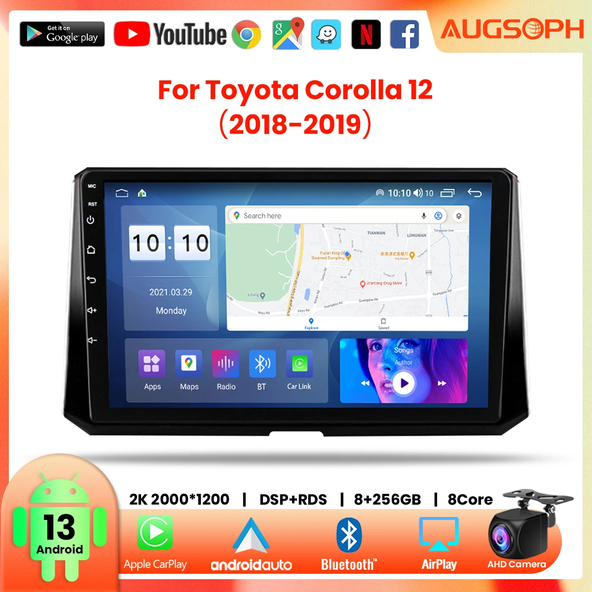 

Android 13 Car Radio for Toyota Corolla 12 2018-2019,10inch Multimedia Player with 4G WiFi Carplay & 2Din GPS