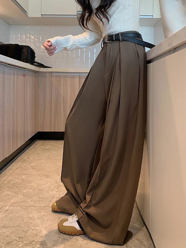 Trendy High Waist Wide Leg Casual Pants Women's Loose Fit Elastic Waist Floor Length Commute Style Pure Color Summer 2026