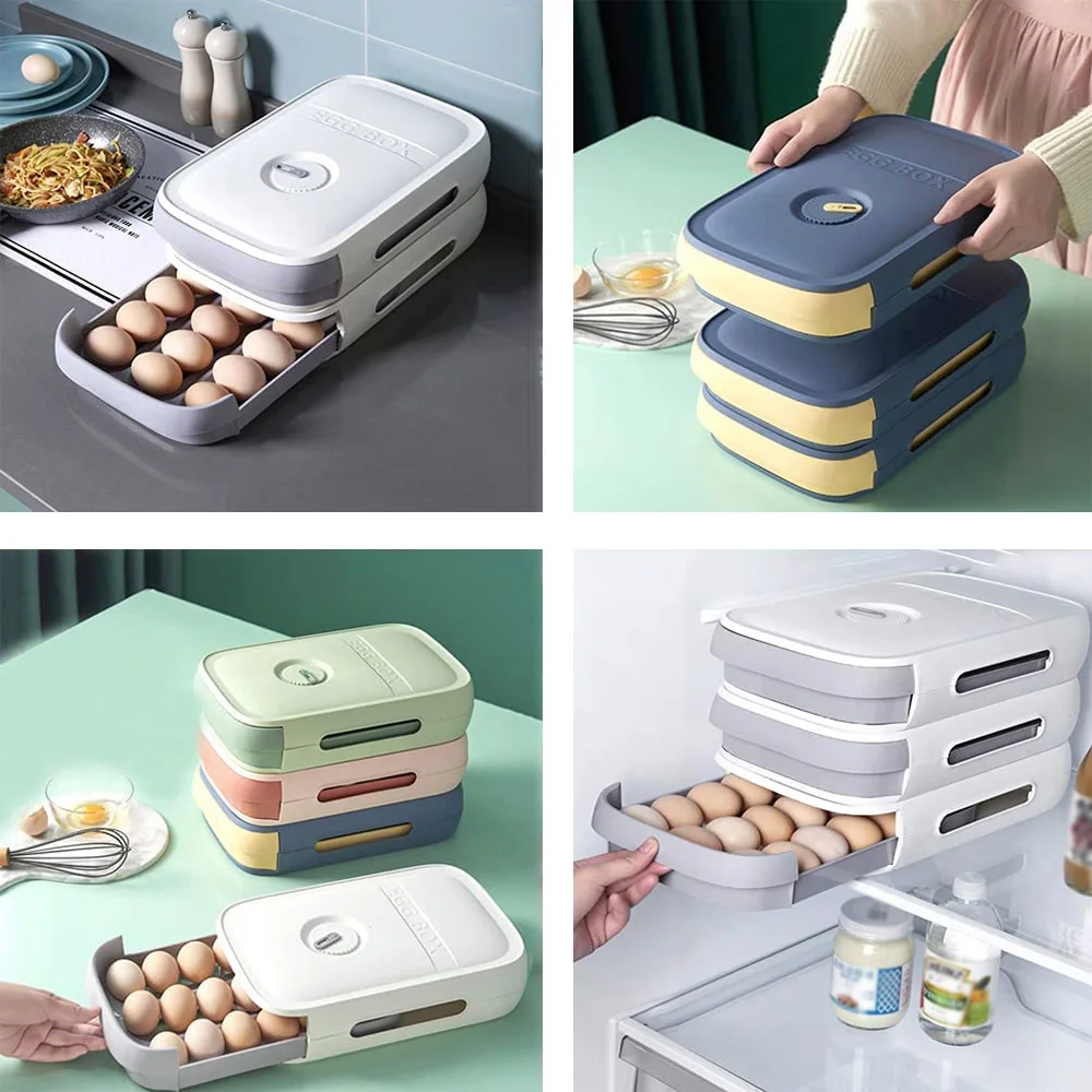 Rolling Egg Storage Box For Refrigerator Side Door For Egg Box Egg Rack Drawer Style Egg Storage Box Kitchen Preservation Box