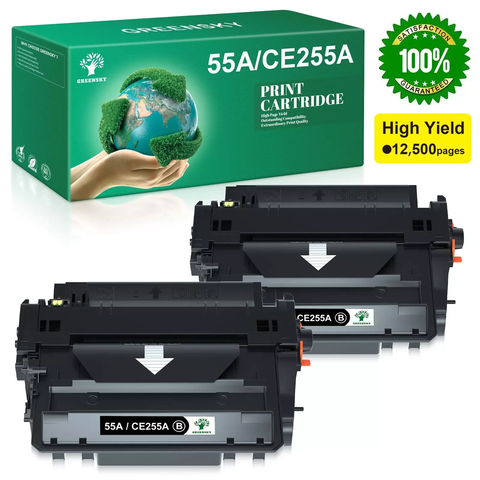 2PK CE255A Toner Cartridge for HP LaserJet Enterprise P3011MFP M525f M525dn