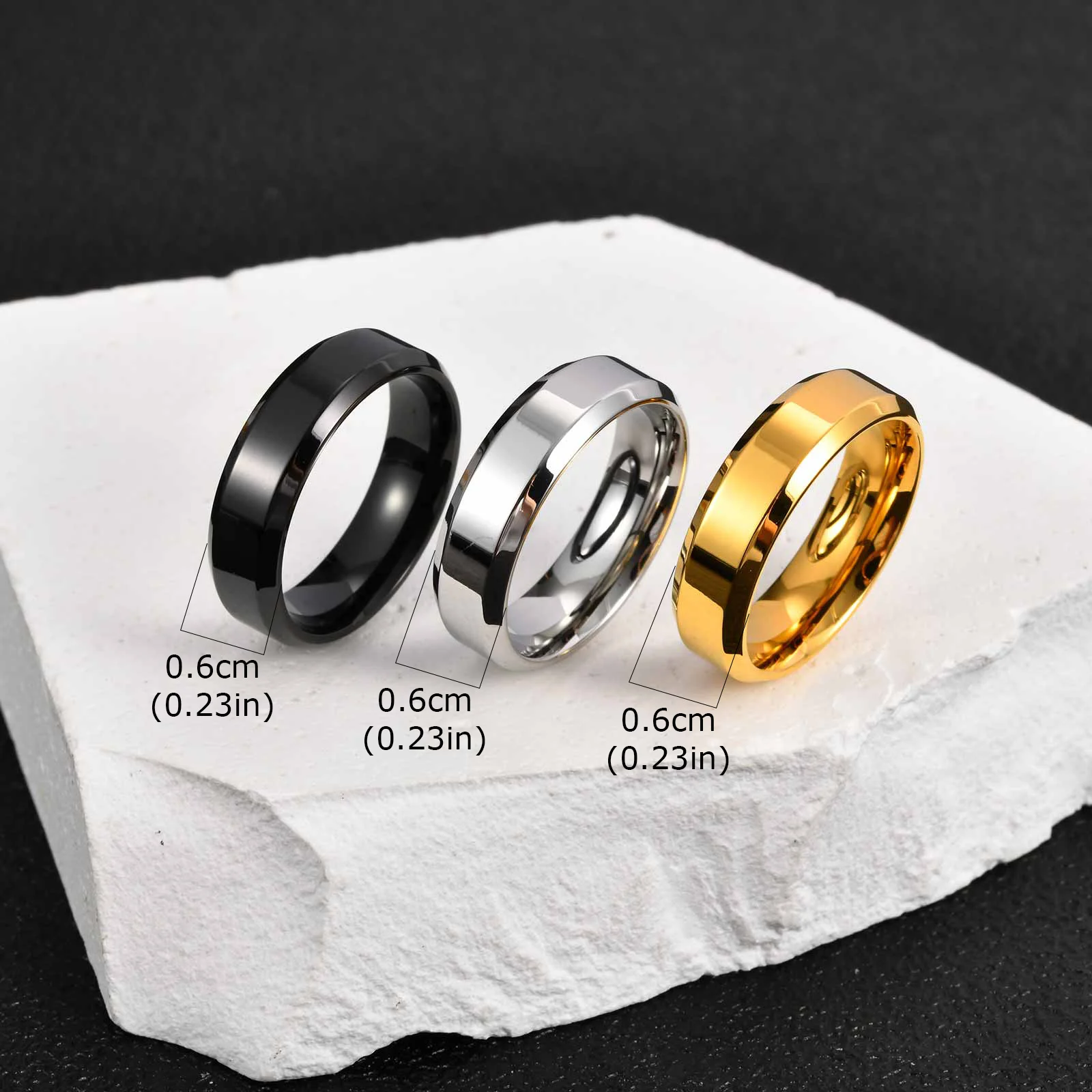 Vnox 3-teiliges Herren-Ringset aus Edelstahl, schwarz, silberfarben, goldfarben, Ehering, Schmuckgeschenk zum Jahrestag, Geburtstag, Party, neu – Detail 3