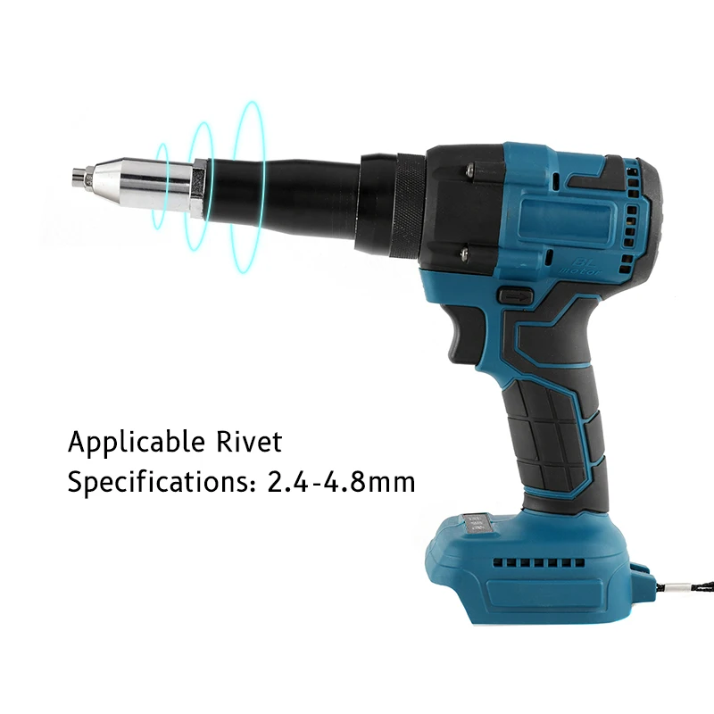 무선 전기 리베터 건, 브러시리스 전동 공구 스크루드라이버, 마키타 18V 배터리용, LED 조명 포함, 2.4-4.8mm, 포함되지 않음