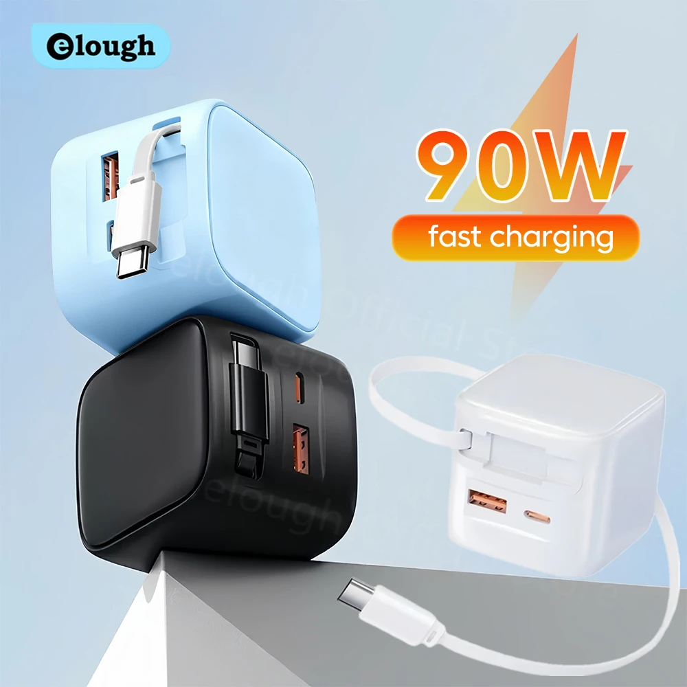 USB Type C Phone Charger With USBC Retractable Cable For iPhone 17 Huawei PD QC3.0 Fast Charging cargadores tipo c Power Adapter