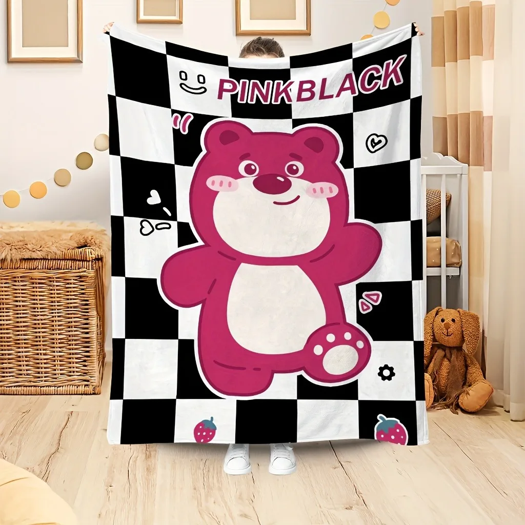 

1PC Pink Bear Checkered Blanket ,Multifunctional blanket suitable for home, outdoor, travel, camping, nap cover blanket.