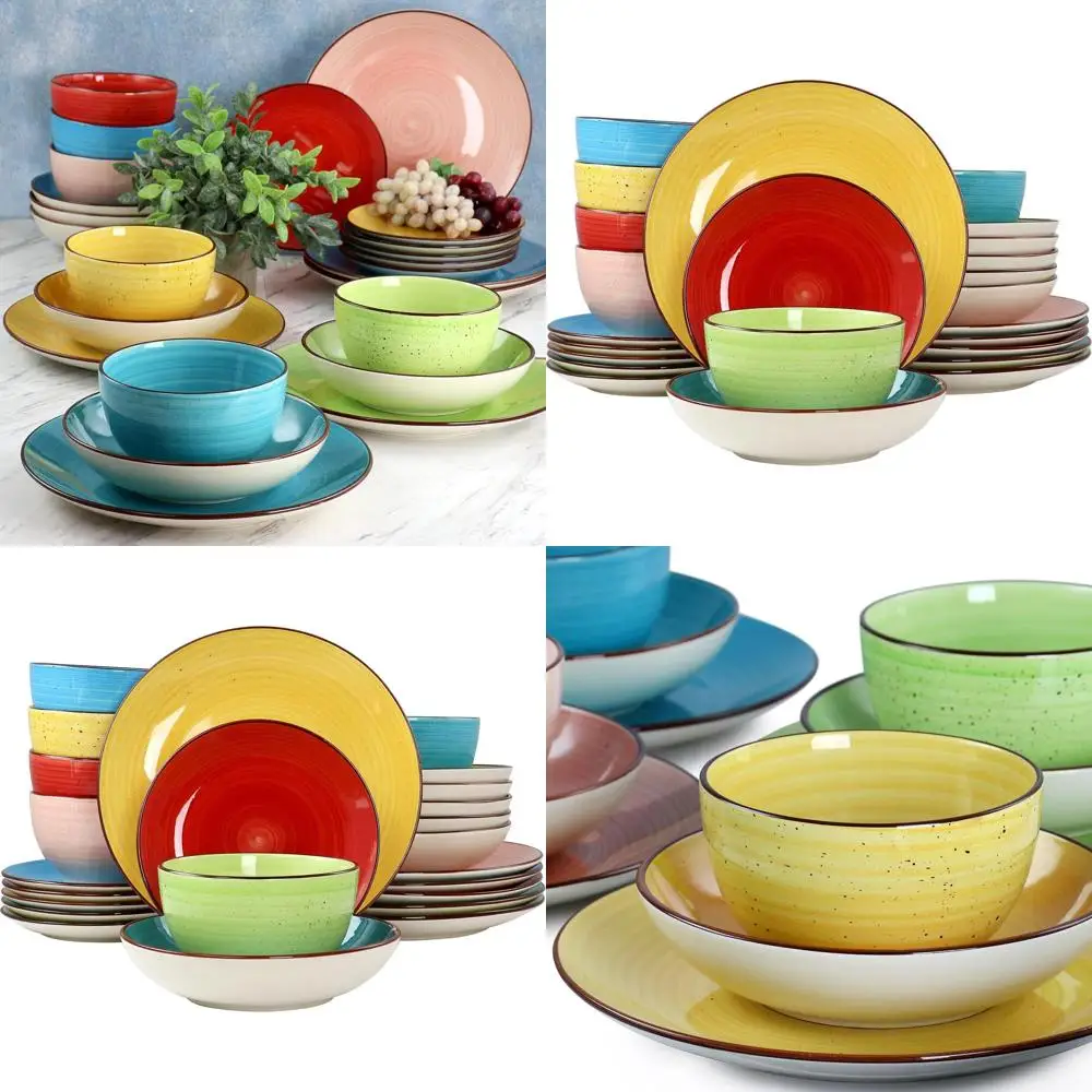 

24-Piece Assorted Color Round Stoneware Dinnerware Set