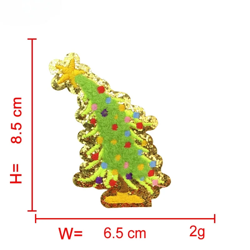 1PC Christmas Tree Patches Iron on Chenille Gold Glitter Sticker Sew-on Patch Embroidered Clothing Pathes Bag Accessories