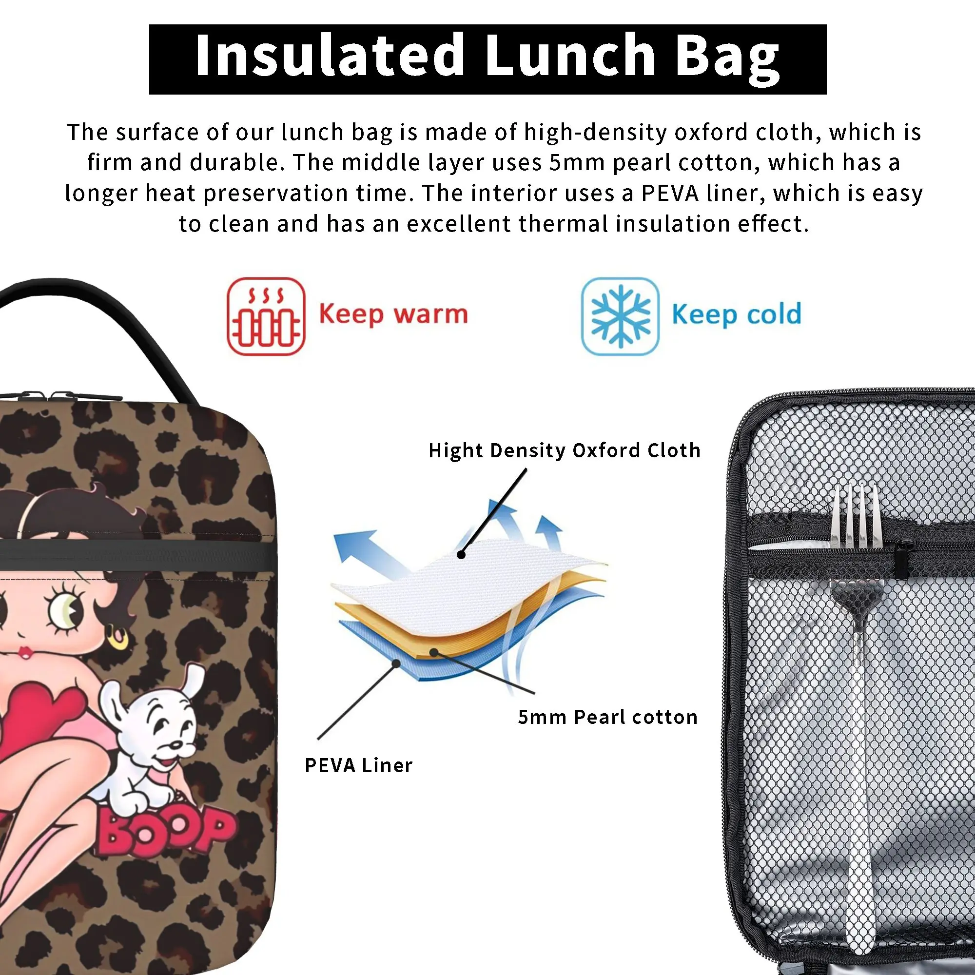 Boops Bettys Merch Insulated Lunch Bag For Outdoor  Food Container Portable Cooler Thermal Lunch Box view 5