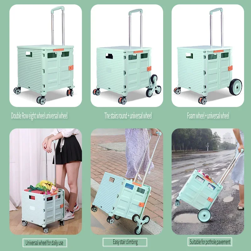 Impact-Resistant Engineering Pp Material Folding Shopping Trolley PP Folding Trolley Luggage  Trolley