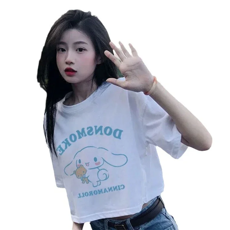 Cinnamoroll Kawaii Cartoon Crop T Shirt Girls Y2K Sanrio Cartoon Summer T-shirt Harajuku Ullzang 90s Tshirt Summer Top Tee Women