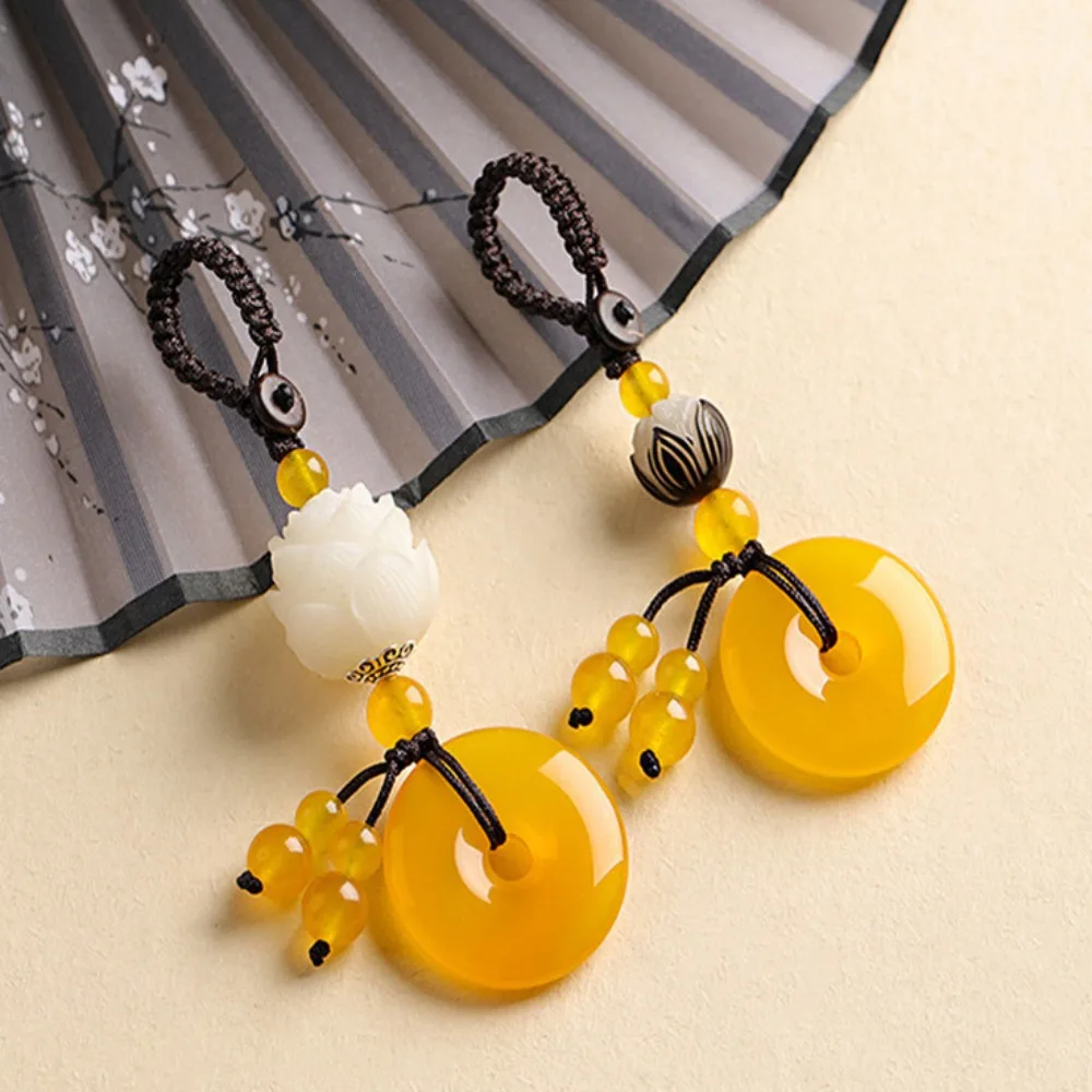 Keychain Pendant For Men Women Bag Accessories Car Key Buckle Natural Antique Jade Round Agates Stone Keyrings Gifts