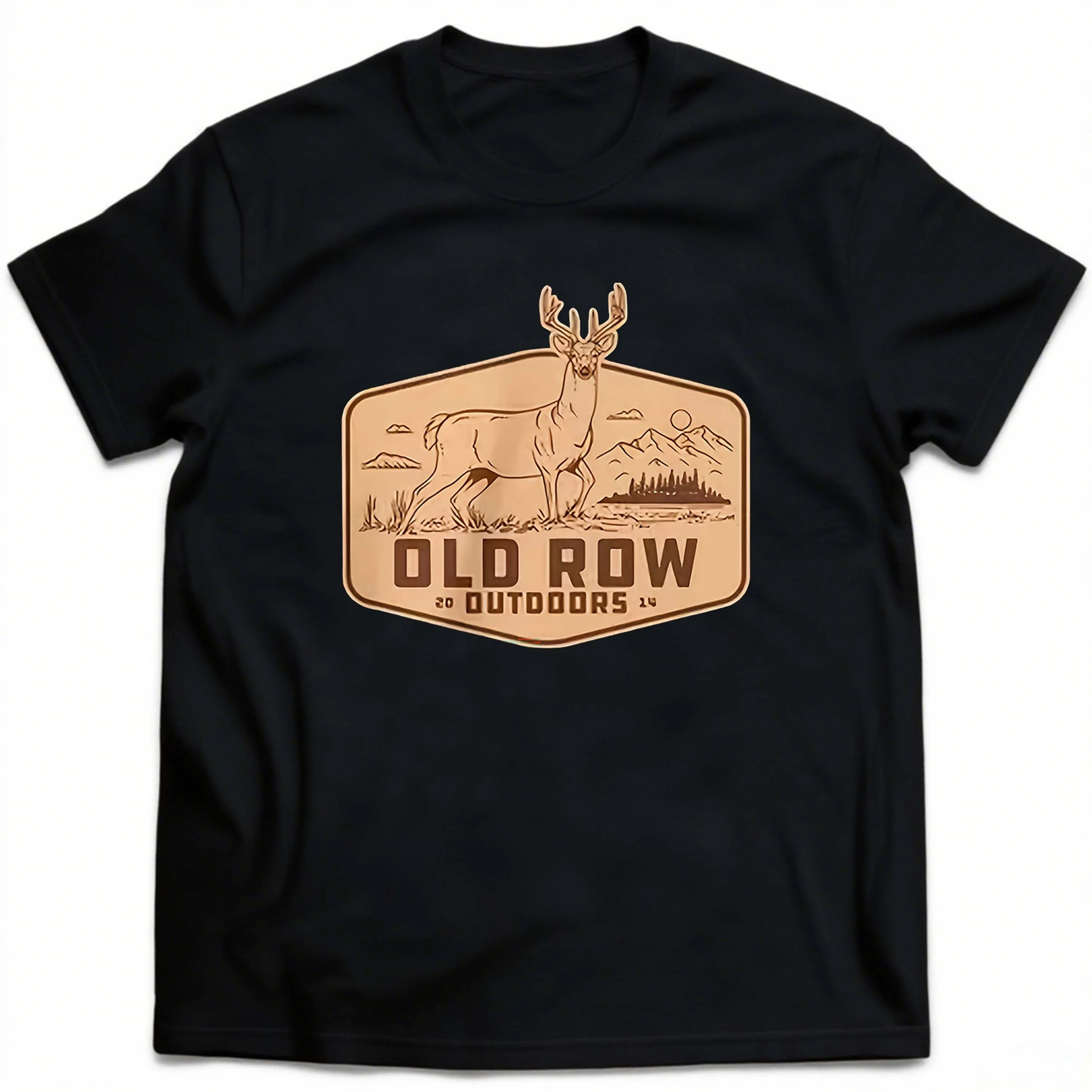 Kaos Lengan Pendek Hitam Pola Rusa Bertema Luar Ruangan Pria Ukuran Besar Cocok untuk Pakaian Santai Luar Ruangan di Musim Panas