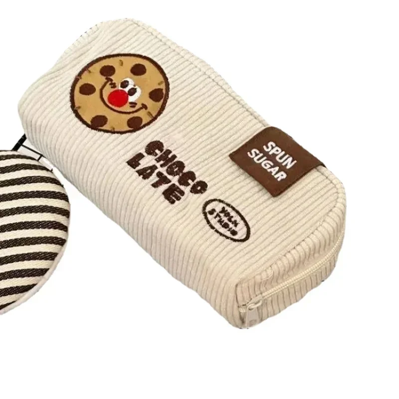 Estuche de lápices de dibujos animados de Pu de felpa Retro, lindo estuche de galletas, papelería para estudiantes, suministros escolares, bolsa de lápices de alta capacidad, bolsa Kawaii