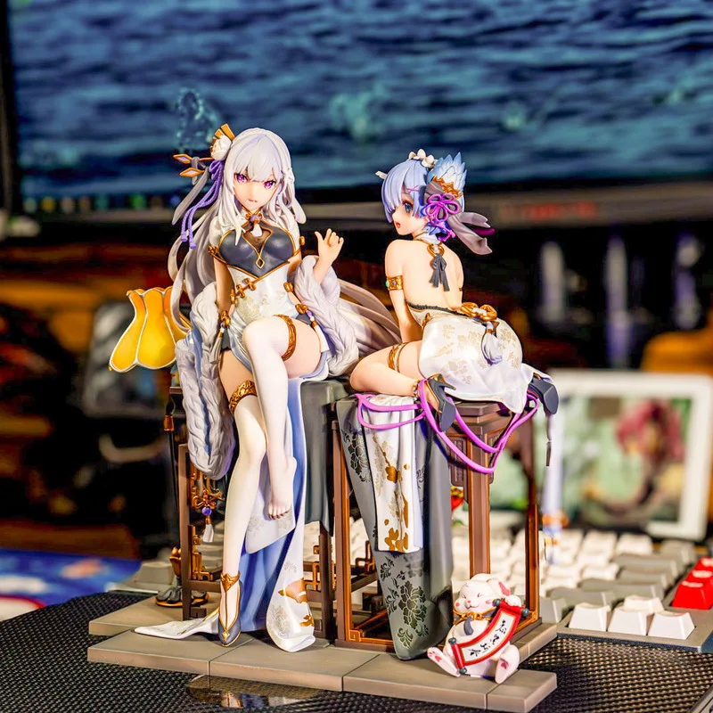

In Stock Emilia Rem From Scratch Another World Cheongsam Figure Model Toy Miniature Elegant Beauty Series Action Figure Gift