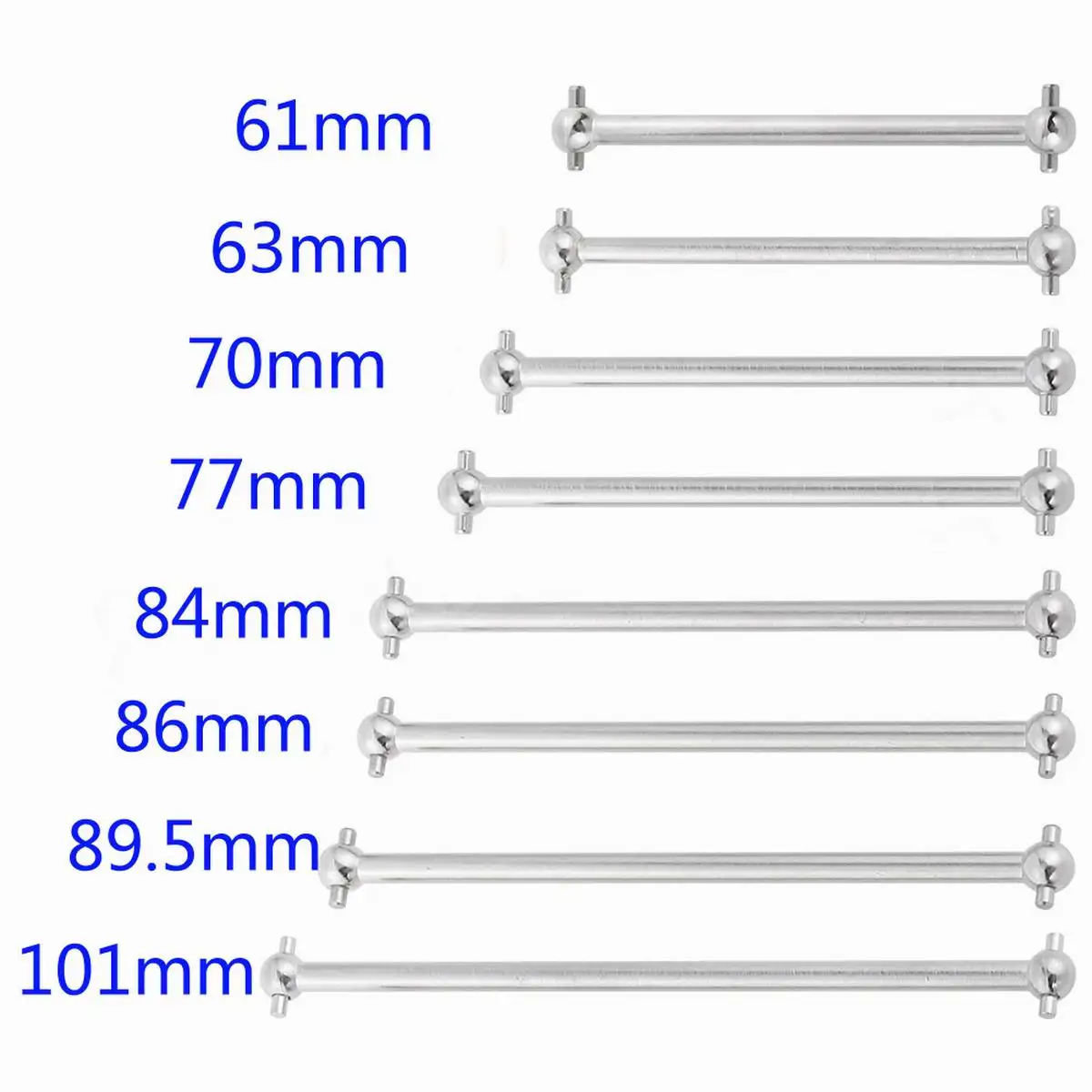 2szt 61 63 70 77 84 86 89.5 101mm Wał napędowy Dogbone Transmisyjny CVD do Traxxas Tamiya Hpi HSP Wltoy 1/10 RC Car
