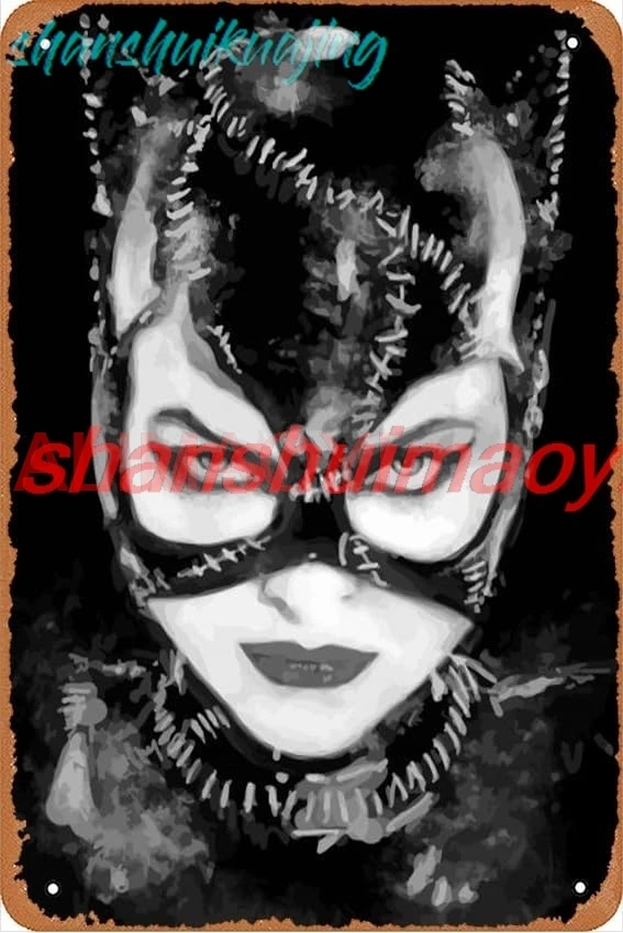 Black And White Cat Woman Posters Retro Metal Signs Vintage Wall Decor Art Tin Sign, 8X12 Inch (20X30 CM) nice FGDD sign