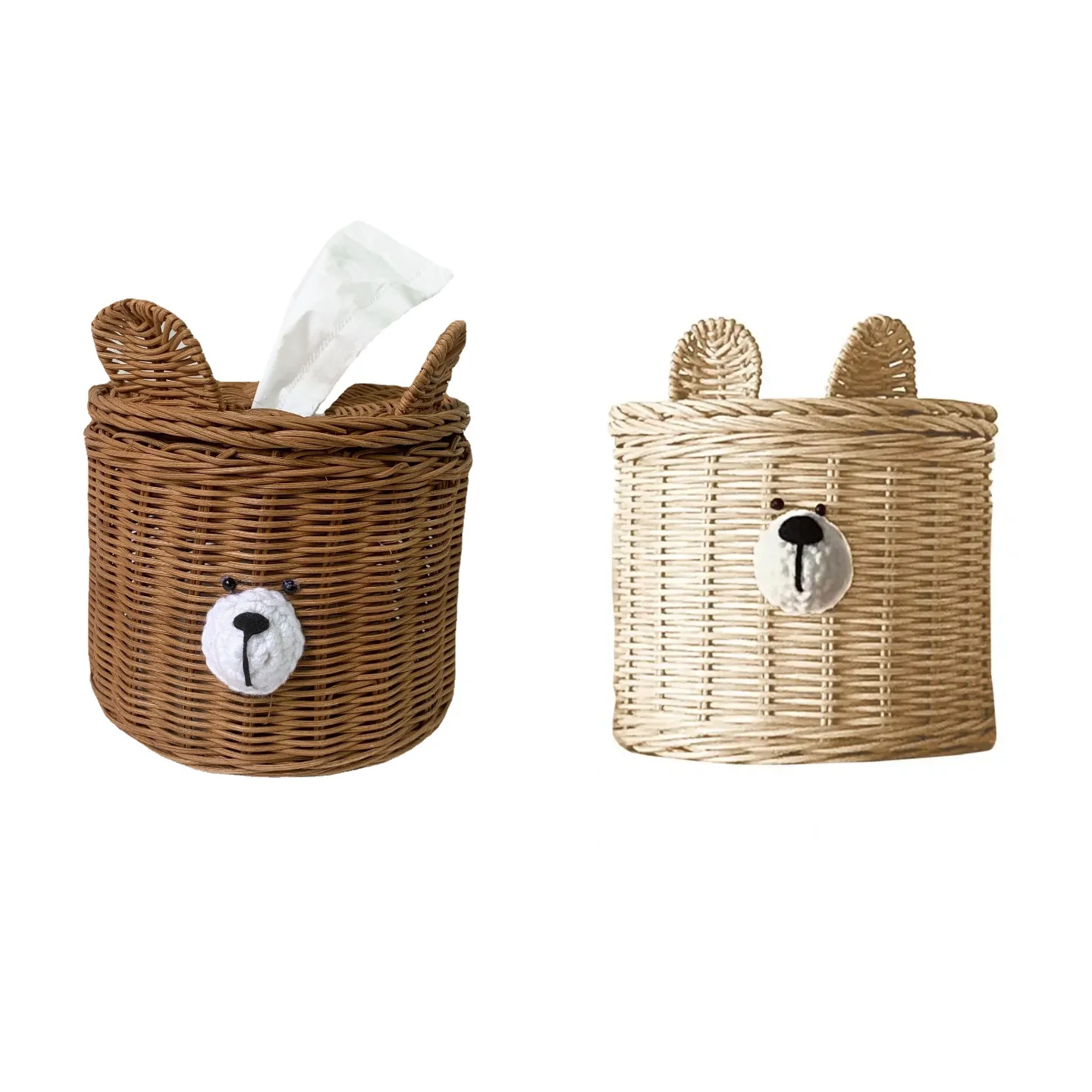 

Коробка для салфеток ручной работы из ротанга, милый маленький медвежонок, чехол для салфеток, настольный держатель для салфеток, чехол для салфеток в рулоне, украшения для гостиной