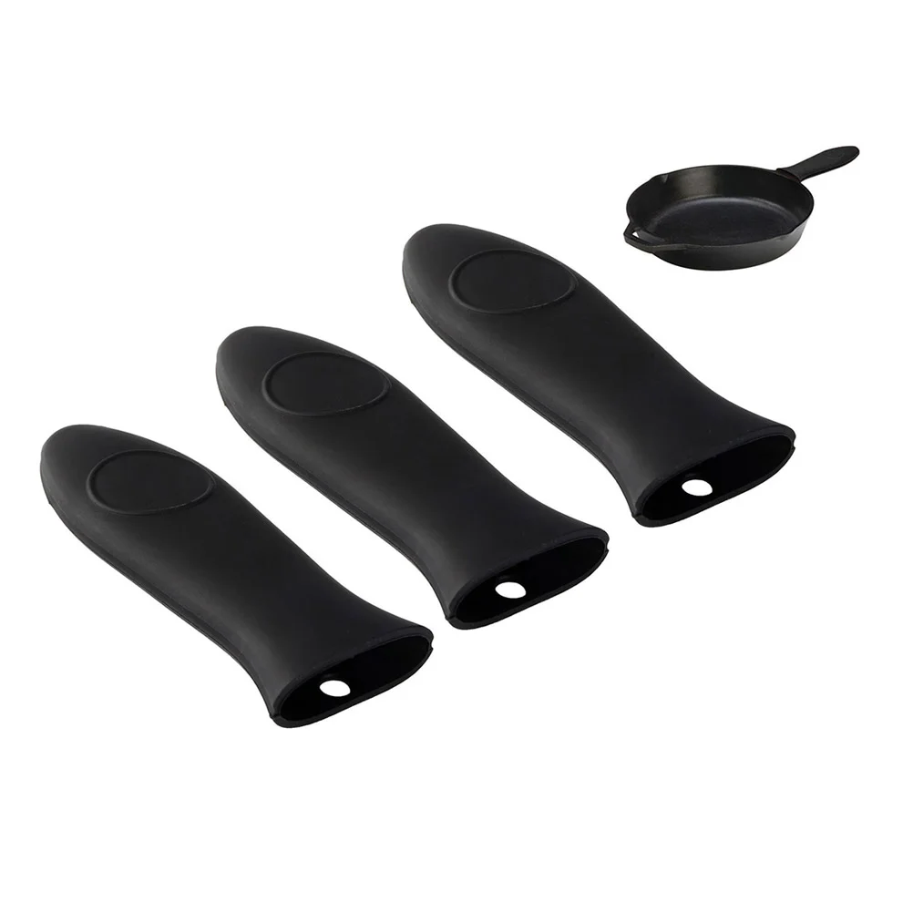 

3 Pcs Silicone Pot Handle Cover Thicken Anti-slip Heat Resistant Fry Pan Sleeve Grip Handle Cover (Black)