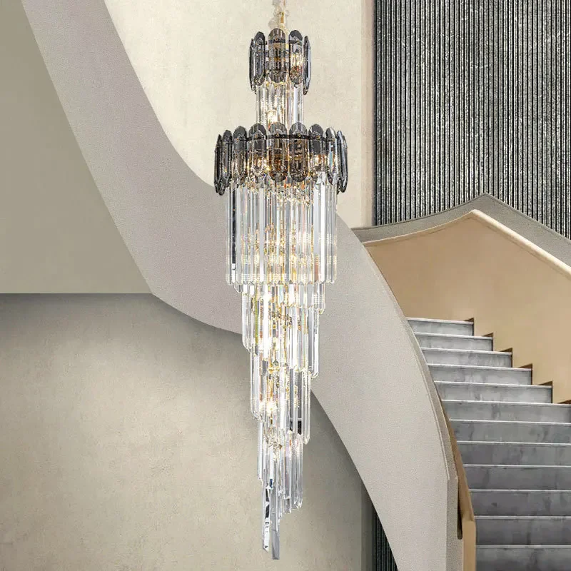 

Villa lamps duplex floor crystal lamp rotating staircase long chandelier living room large chandelier light luxury chandelier