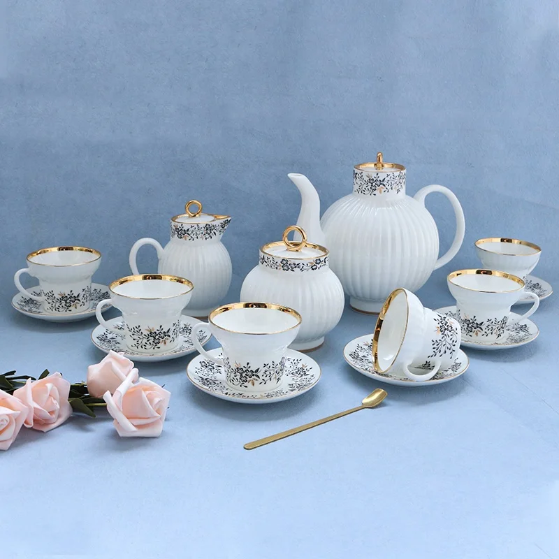 luxury tea cup set white and gold rim wedding gift tea sugar container sets