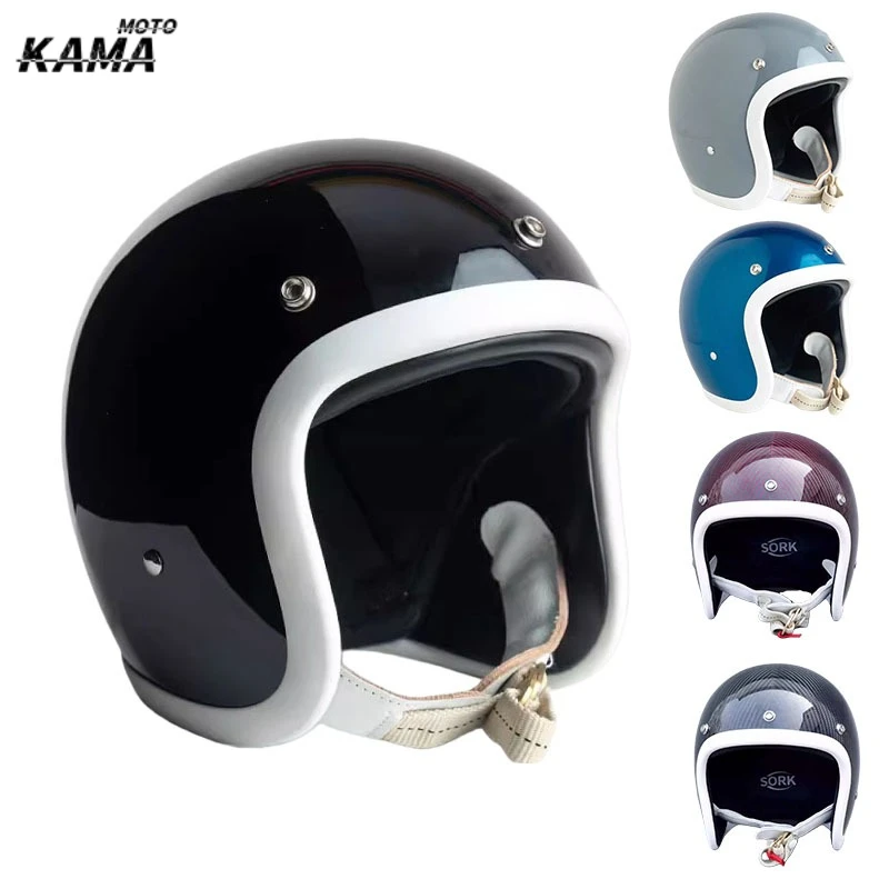 

Japanese Korea Style Open Face Motorcycle Helmet Vintage FiberGlass Retro Scooter Riding 3/4 Jet Capacete De Motocicleta