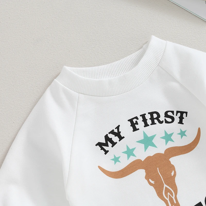 2023-08-01 Lioraitiin 0-12M Newborn Baby Boy Sweatshirt Rompers Western Bull Head Letter Print Long Sleeve Jumpsuit Fall Clothes