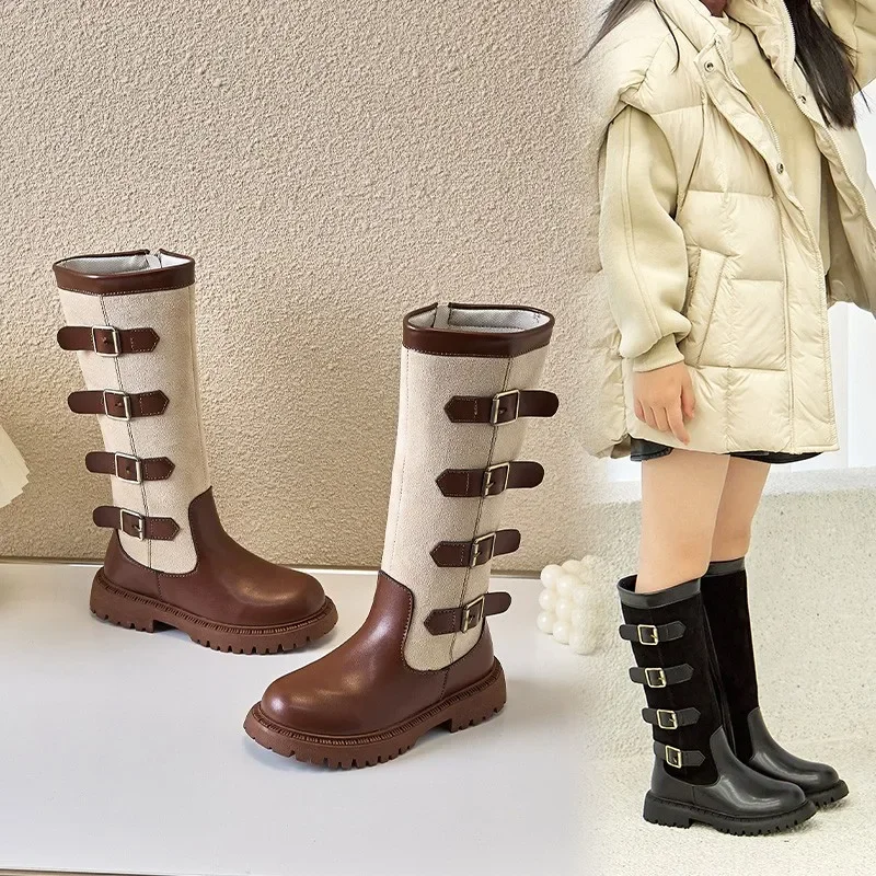 Autumn Winter Girls Boots British Style Children Casual Shoes Fashion Show Princess Shoes Outdoor Antiskid Kids High Top Boots