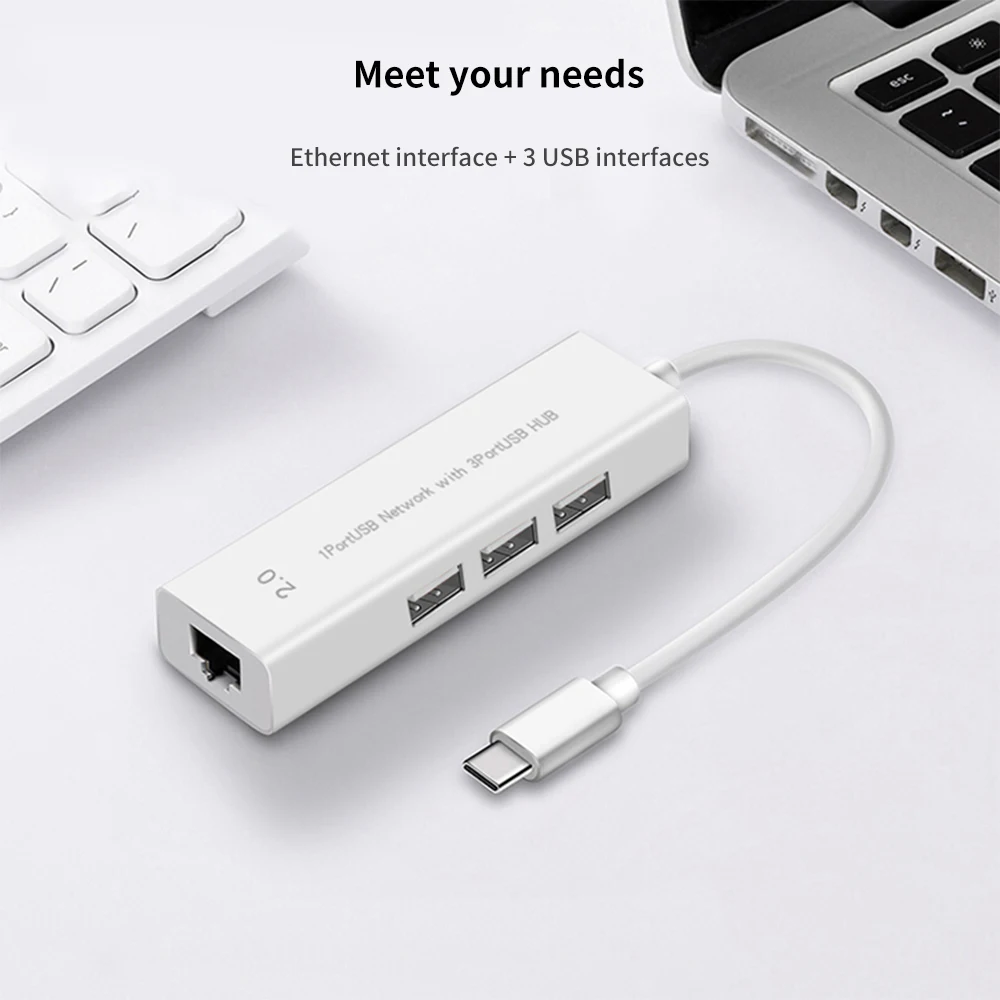 

4 in 1 Hub USB 2.0 C Rj45 Adapter For Laptop PC Computer Adapter PD 4 Ports Station RJ45 Notebook Type-C Splitter Multi Functio