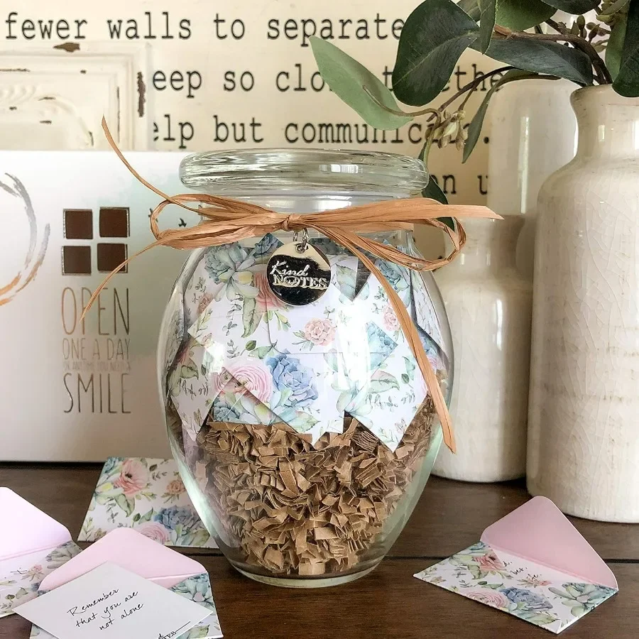 Glass Keepsake Gift Jar with Blank Papers to Write-Your-OWN Messages - Soothing Succulents Design