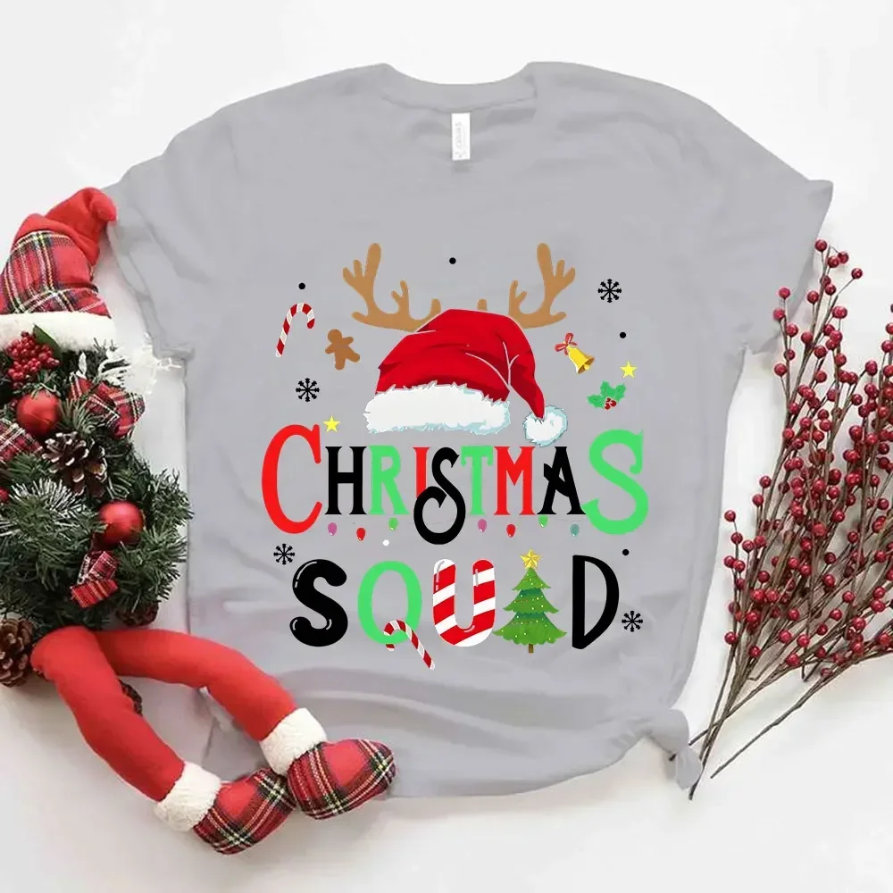 Family Christmas 2024 Squad Tshirts Matching Christmas Santa Reindeer Team Unisex T-shirt Christmas Crew Ladies Tee Female Shirt