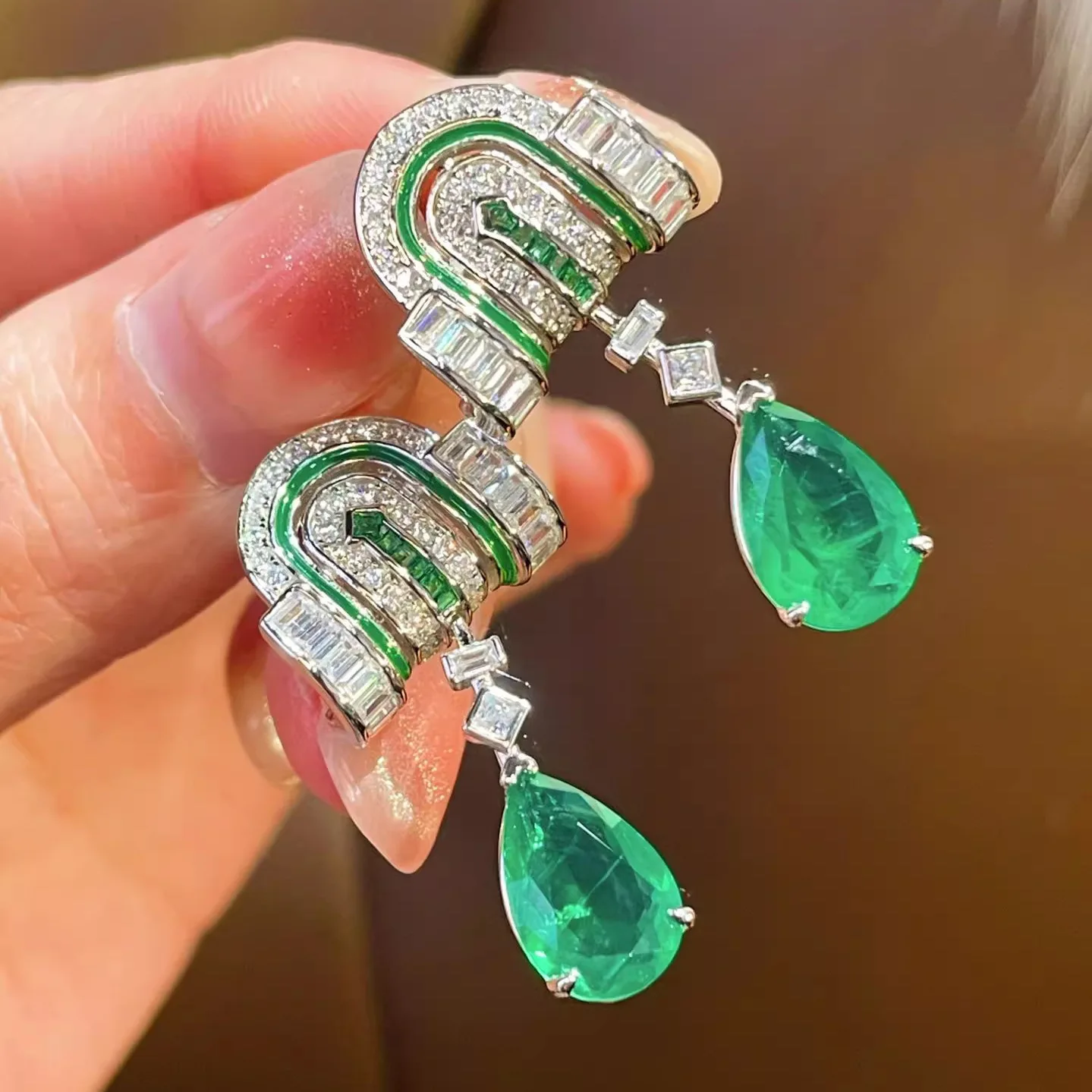 High Carbon Lab Emerald Drop Earrings for Women Vintage Elegant Wedding Banquet Noble Water Drop Dangles Antique Artdeco Jewelry