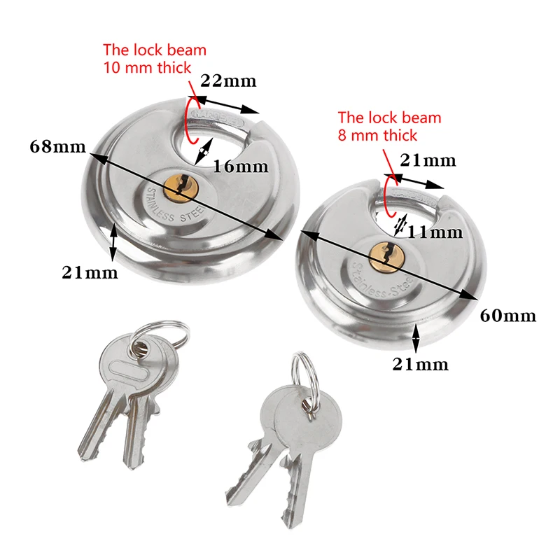 1Pcs 60mm/70mm Cool Duty Stainless Steel Round Disc Storage Pad Lock Padlock For Storage Unit