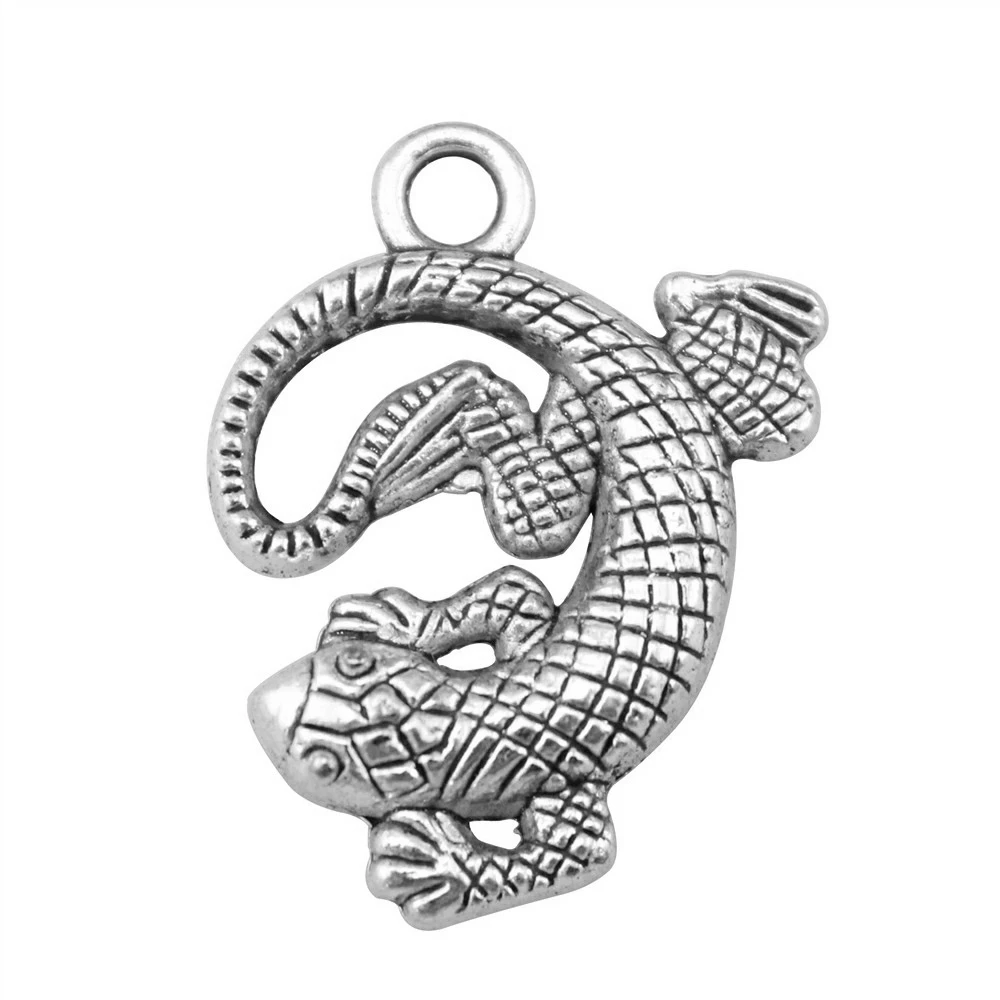 WYSIWYG 4pcs 31x24mm Pendant Gecko Chameleon Charm Pendants For Jewelry Making 2 Colors Lizard Pendants