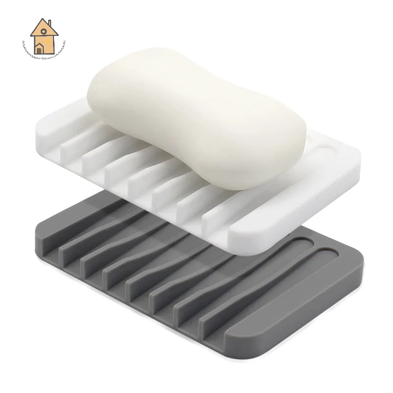 

1-Pack Free Punch Soap Box Silicone Draining Soap Holder Creative Kitchen Bathroom Countertop Non-slip Shelf