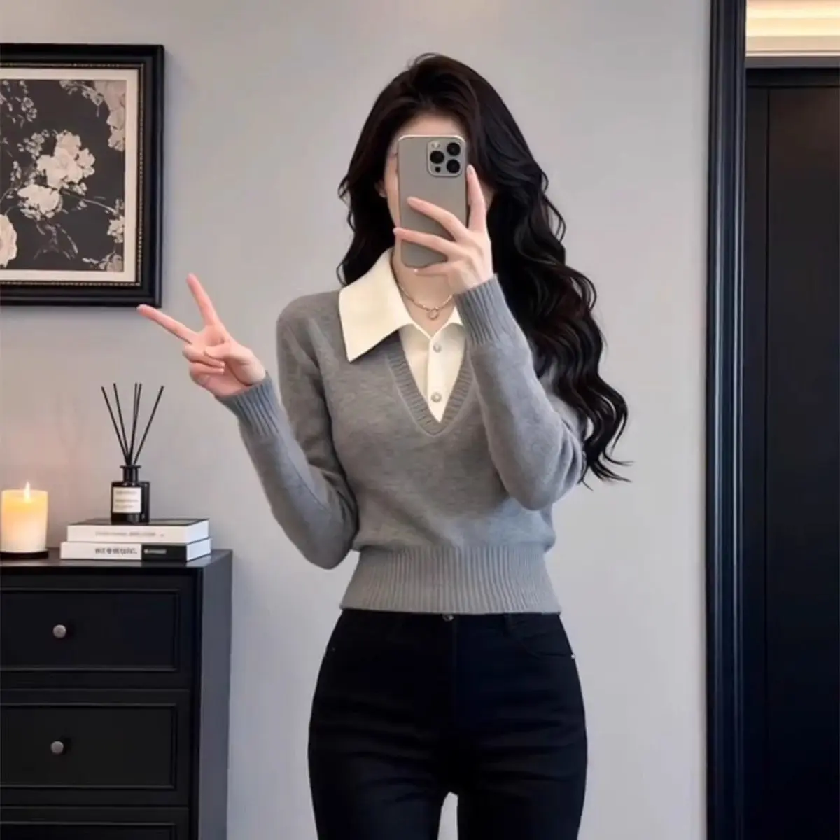 

Korean Style Polo Collar Knitted Sweater 2026 New Spring Autumn Women Elegant Casual Sweater Female Soft Pullover Bottom Shirt