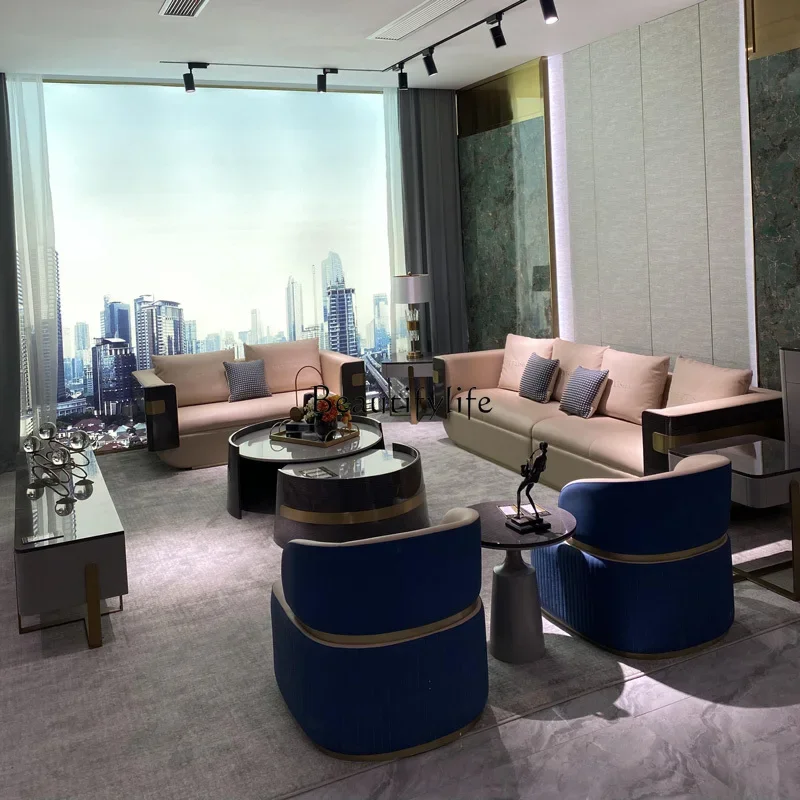 4yj9 Italian Style Light Luxury Genuine Leather Sofa Set Villa Living Room Combination Furniture Postmodern Hong Kong Style