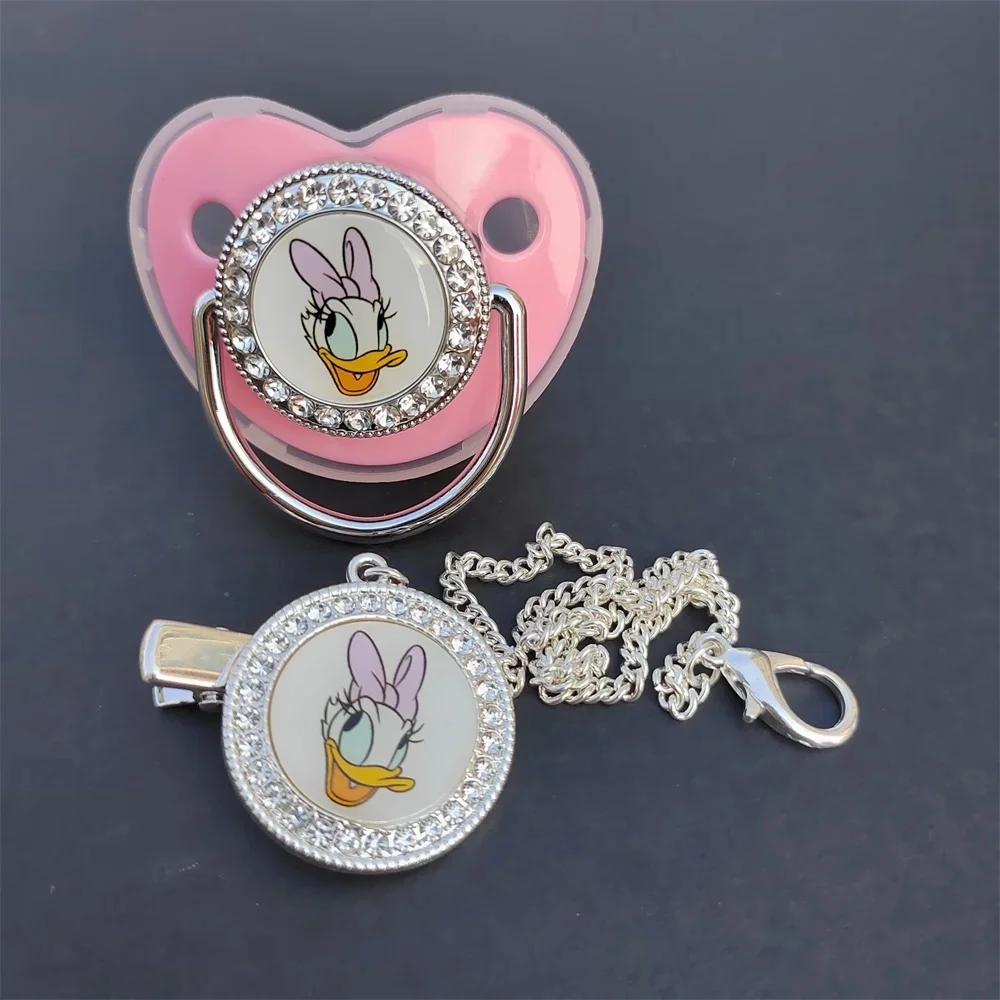 Donald Duck Print Baby Girl Baby Pacifier Clip Cover Rhinestone Deluxe pacifier Newborn boy silicone nipples Baby Shower Gift