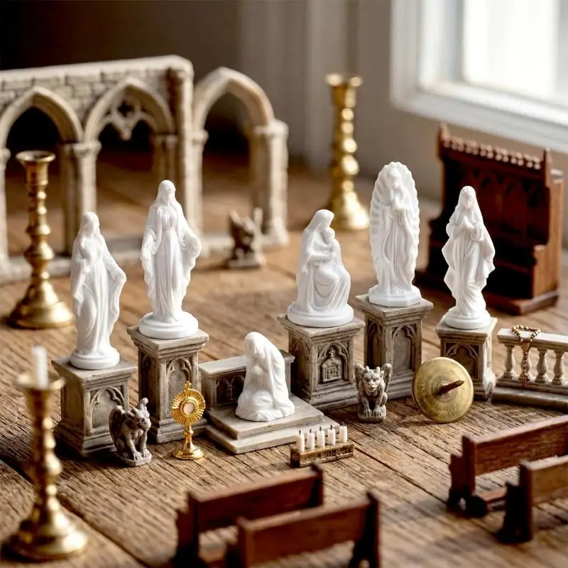 Set mit 60 Miniatur-Statuen aus Harz, Segen der Heiligen Mutter, religiöse, katholische Heimdekoration, Figur für Altar – Detail 8