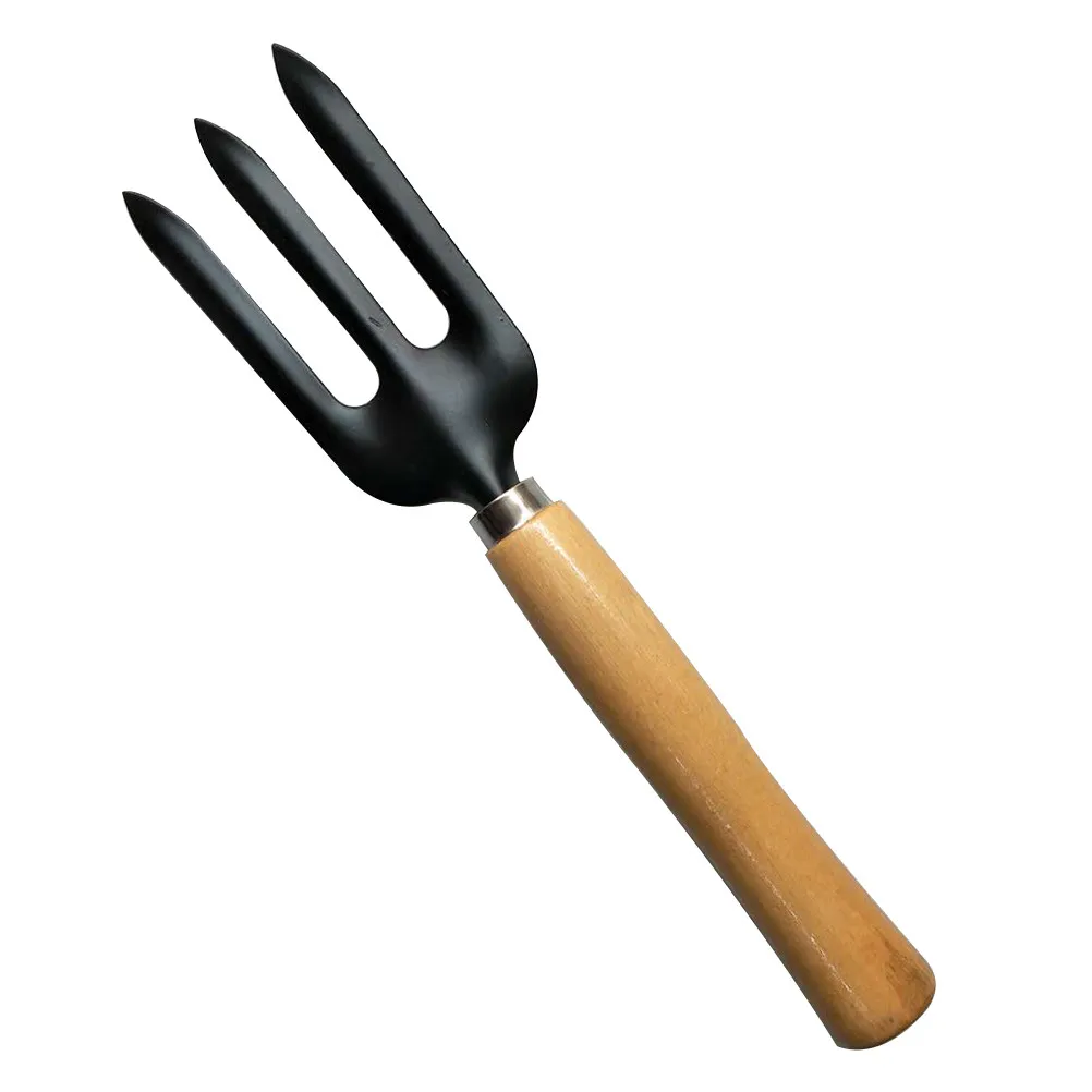 3 Tine Garden Rake Metal Corrosion Resistant Ergonomic Wooden Handle Non Slip Grip Digging Cultivating Weeding Tool Potted