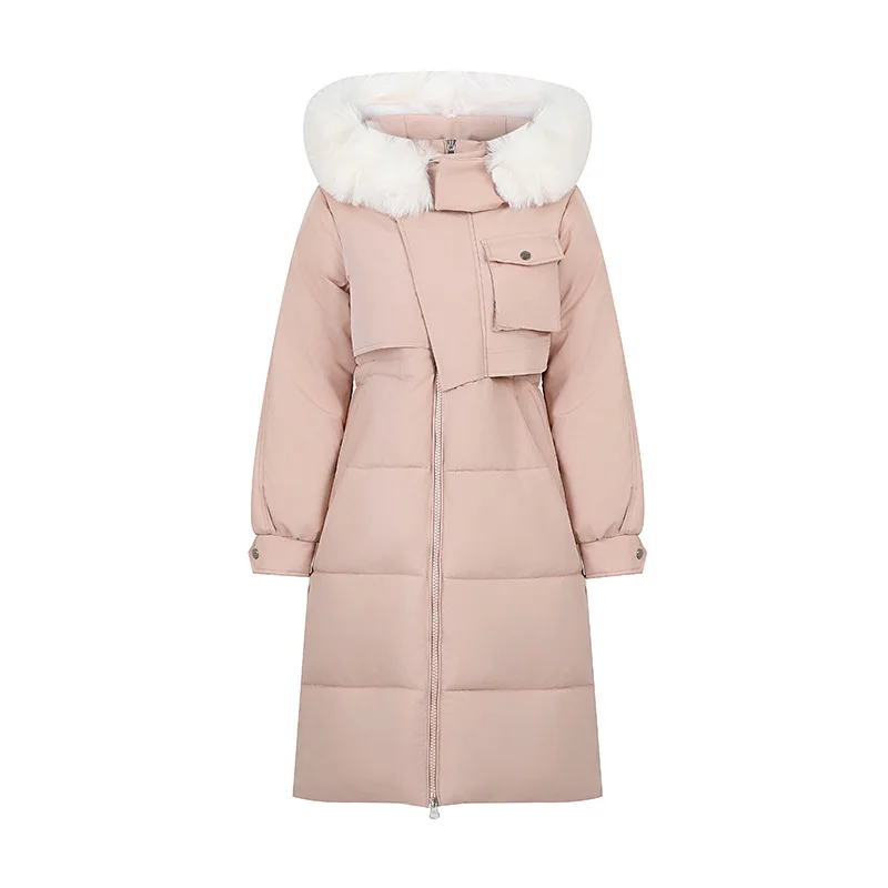 Women Parkas Coats Hooded Fur Collar Mid Length Jackets Full Sleeve Thick Warm Y2k Streetwear Jacket Work Autumn Winter 2025