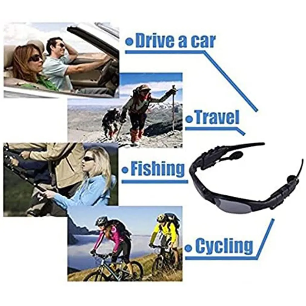 Casque stéréo sans fil Bluetooth 5.0, casque d'écoute pour téléphone, Sport, conduite, cyclisme, lunettes d'équitation avec lentille solaire