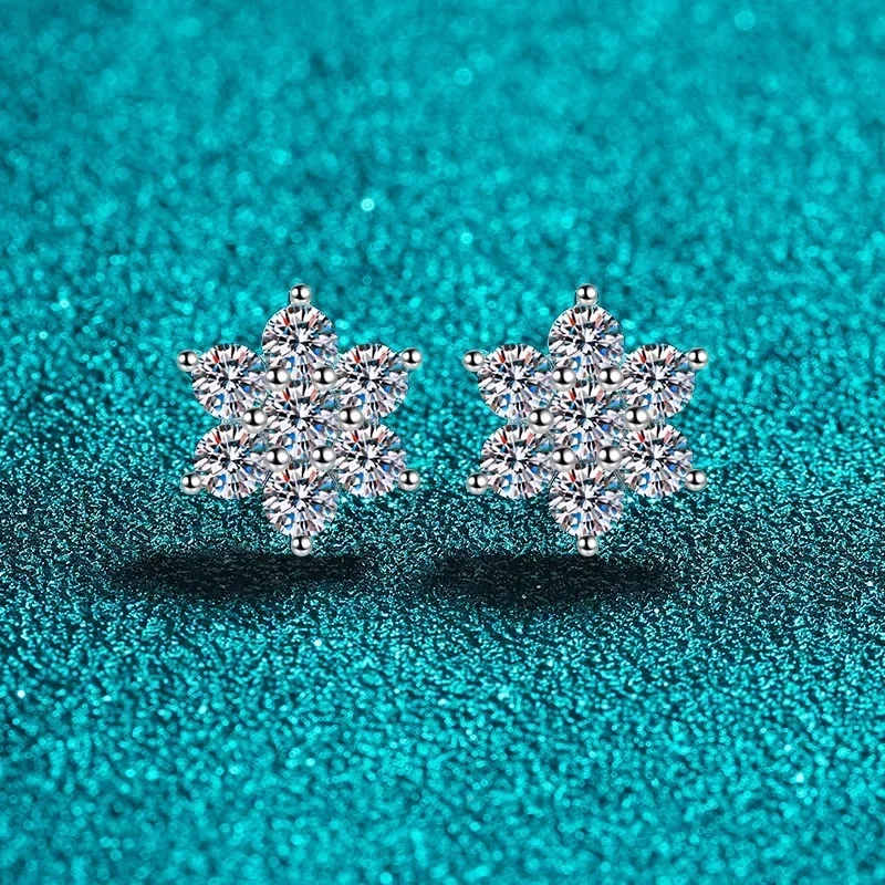 Luxury Stud Earrings for Women 1.4ct Moissanite Diamond Sunflower Earrings 18K White Gold Ear Wedding Fine Jewelry Gift