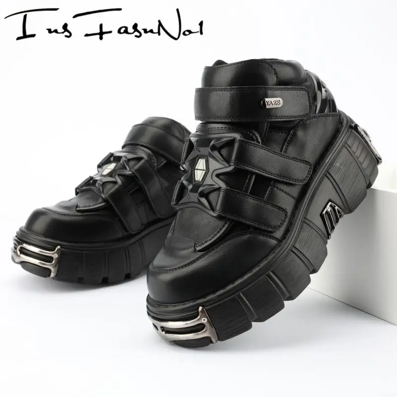 Metal Toe Platform Punk Flats Black Gothic Casual Shoes Thick Bottom Flat Platform Sneakers Ladies New Style Runway Shoes