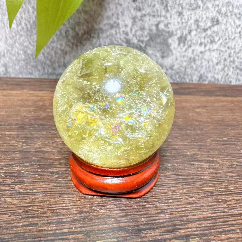 Natural Crystal Citrine Sphere High Quality Rainbow Flash Gemstone Desk Accessory Reiki Home Decor Precious Gift