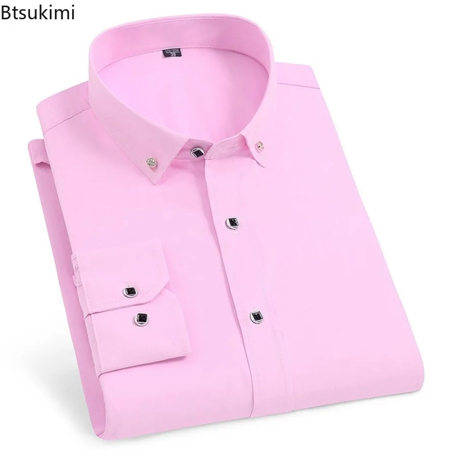 Fashion New Solid Slim Dress Shirts Men's Long-sleeved Office Business Formal Shirt Cotton Breathable Casual Social Blouses Male