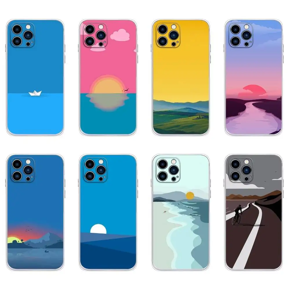 

Dopamine Color Landscape Phone Case For iPhone 16,15,14,13,12,11 Plus,Pro,Max,XR,XS,Plus,E,Mini Transparent Soft Cover